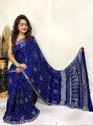 Fancy Blue Bandhej Modal Silk Saree For Women by Arihant Bandhani