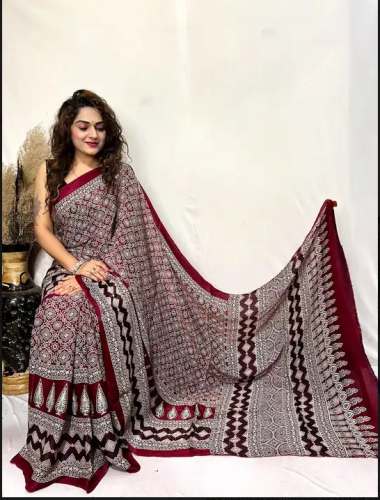 Fancy Silk Modal Silk Ajrakh Print Saree For Women