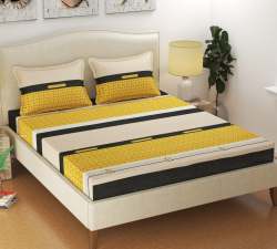 Double Bed Flat Bedsheet yellow & White