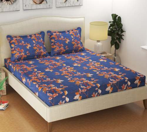 Double Bed Printed Bedsheet Blue Floral 