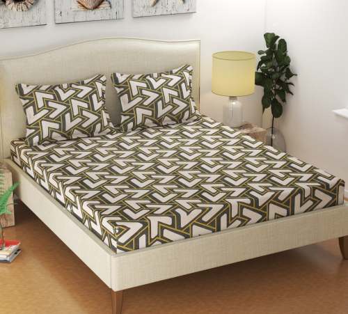 Double Bed Printed Bedsheet White & Grey