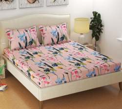 Double Bed Printed Pink Floral Bed Sheet