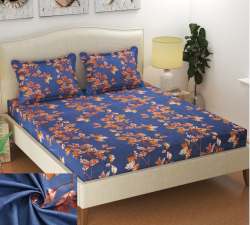 Elastic Bedsheet printed Blue Floral Bedsheet