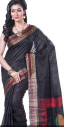 Black Pure Tussar Silk With Craft Work