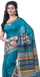 Blue Pure Ghicha Silk Saree