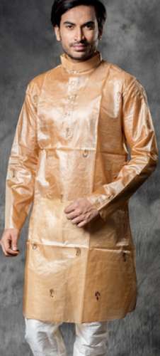 Dark Cream Tussar Kurta With Stitched Work
