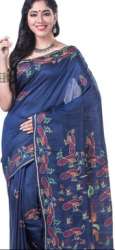 Navy Blue Pure Raw Silk Saree 