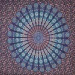 Indian Blue Mandala Peacock Print Duvet Cover