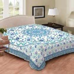 Indian White Round Floral Print Duvet Cover