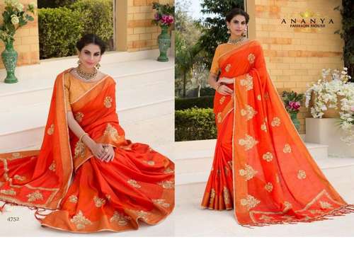 Dark Orange Weaving Silk Saree  by Ananya Fashion