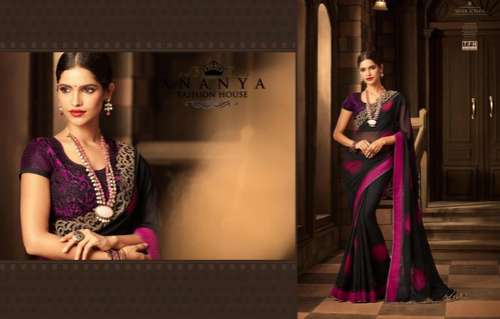 Pink-Black Georgette Saree by Ananya Fashion