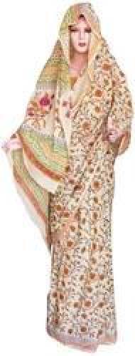 Cream Color Hand Block Printed Saree by Vikas Enterprises