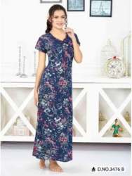 Female Printed Blue Hosiery Nighty 