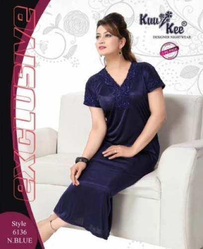 Plain Satin Blue Ladies Nighty 
