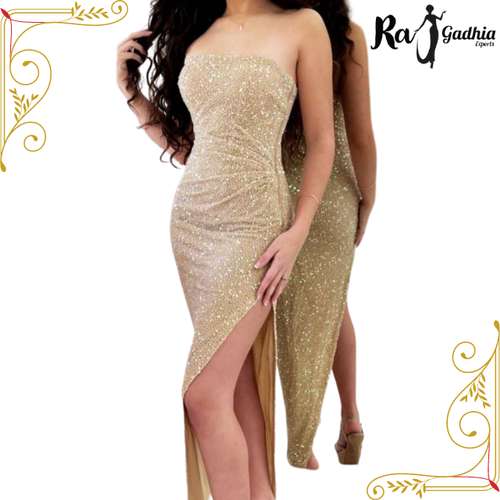 Fully Stitched Golden Evening Western Dress