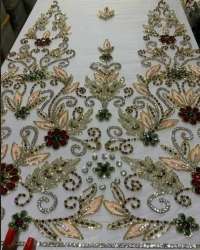 Swroski Hand Beaded Stone Work Net Fabric 