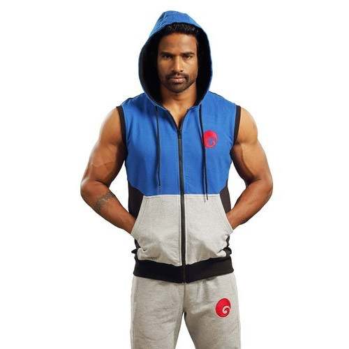 blue sleeve less hoodie by Omtex Health Wear Pvt Ltd