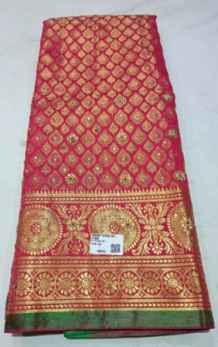 Fancy Red Brocade Stone Work Saree  by BHARADIYA SAREES