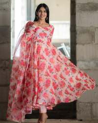 Beautiful pink Floral print pair in anarkali