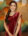 NEW DESIGNER PARTY WEAR MAROON VELVET SAREE  thumb 1