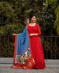 Red Sequence Maxi With  Radhe krishna Dupptta ðŸ’—ðŸ’—