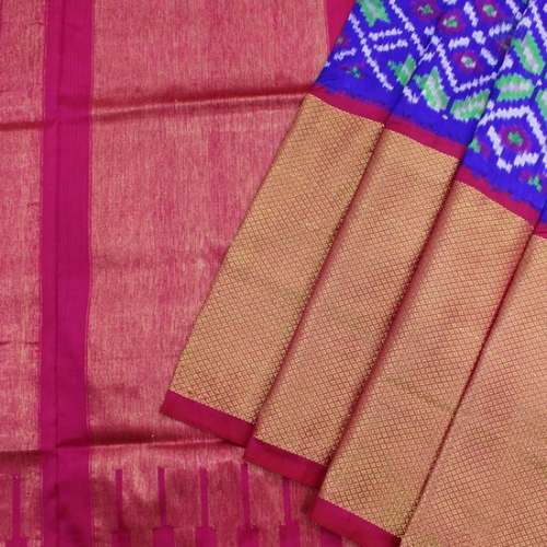Beautiful Blue and Pink Ikat Silk Saree by Pachaiyappas Silks