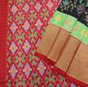 Black and Red Checked Ikat Silk Saree