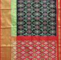 Black and Red Checked Ikat Silk Saree thumb 1