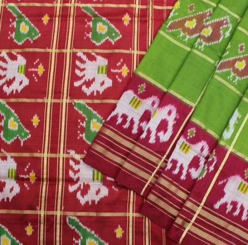 Classic Green and Maroon Ikat Silk Saree by Pachaiyappas Silks