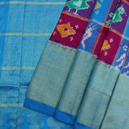Handloom Multihued Checks Ikat Silk Saree by Pachaiyappas Silks