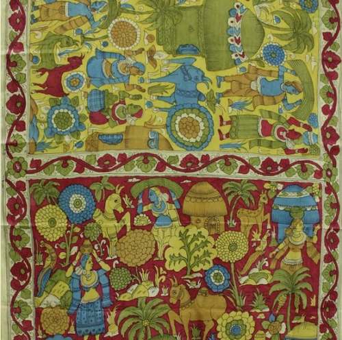 Multihued Storyline Kalamkari Saree
