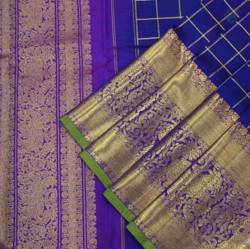 Royal Blue Checked Kanjivaram Silk Saree