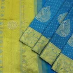 Serene Rama Blue Stonework Checks Saree