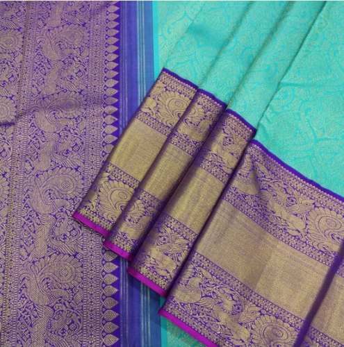 Sky Blue Jacquard Kanjivaram Silk Saree