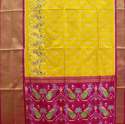 Yellow and Pink Ikat Silk Saree thumb 1