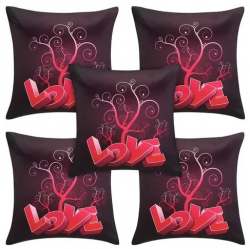 Red And Black Printed Satin Love Cushion Covers 