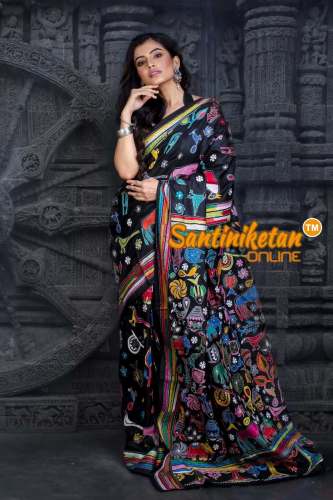 Hand Printed Kantha saree by Santiniketan Online