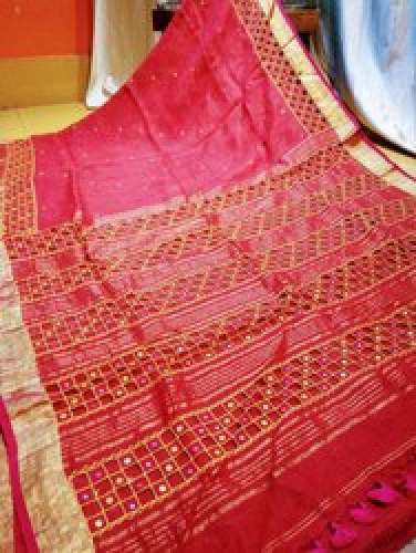 Cut work Linen Saree by Murshidabad Saree Kuthir