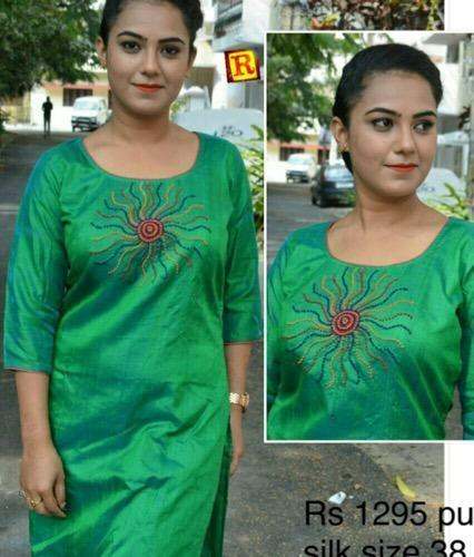 Silk Embroidery kurti  by Roshni Boutique