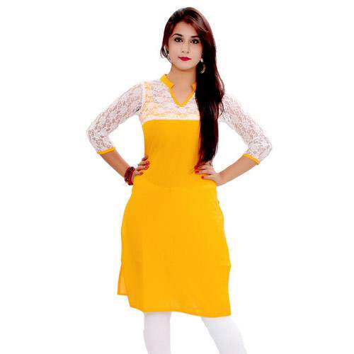 Sunny Yellow Plain Girls Kurti 