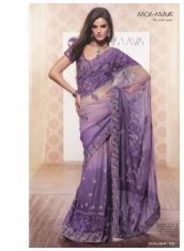 Party wear Purple Net Saree  by Jenny Fashion