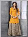 pretty-yellow-cotton-kurti-with-skirt