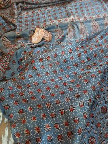 Ajrakh modal silk saree by Prateema Fashions