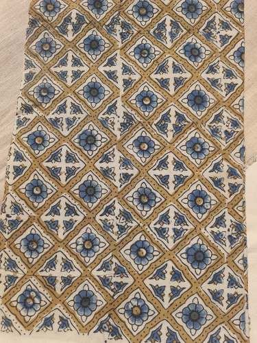 Block print fabric off white colour by Prateema Fashions