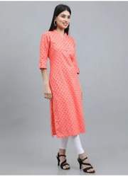Brass Badge Formal Wear Straight Cotton Kurtis