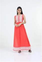 Brass Badge High Neck Style Long Kurti