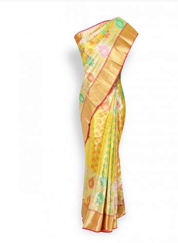 Multi Colour With Gold Border Pure saree