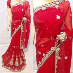 Ladies Red Embroidered Saree