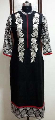 Embroidered Neck Long Sleeve Kurti  by Sri Bhavani