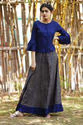 Cotton Gold Print Skirt With Rayon Crop Top